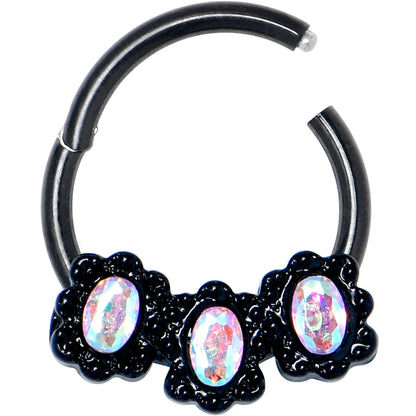 16G 3/8 Aurora Gem Black Magical Ovals Hinged Segment Ring