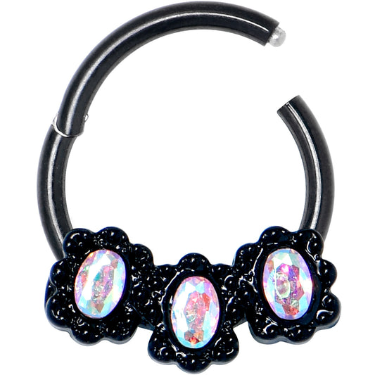 16G 3/8 Aurora Gem Black Magical Ovals Hinged Segment Ring