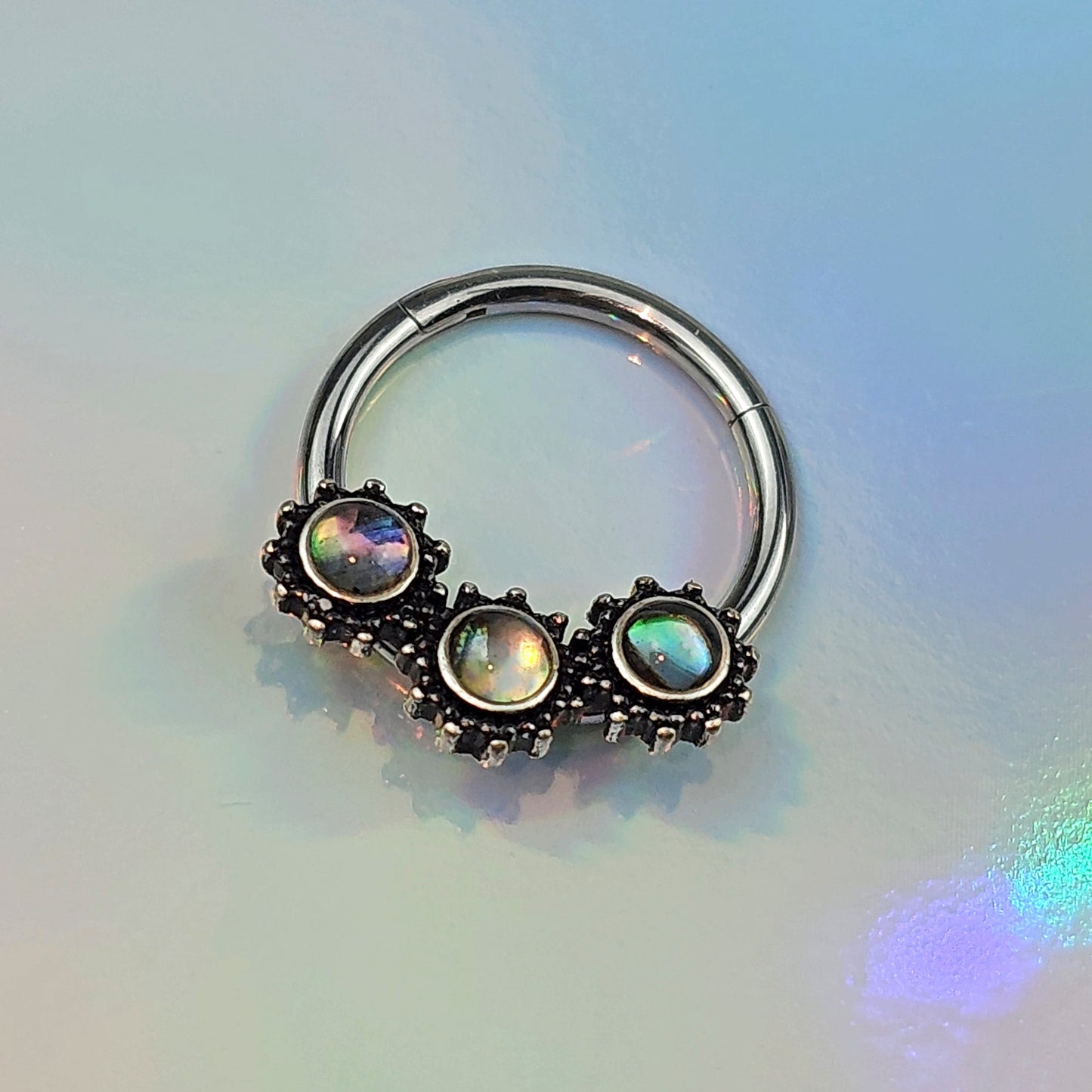 16G 3/8 Brown Faux Shell Circle Of Glam Hinged Segment Ring