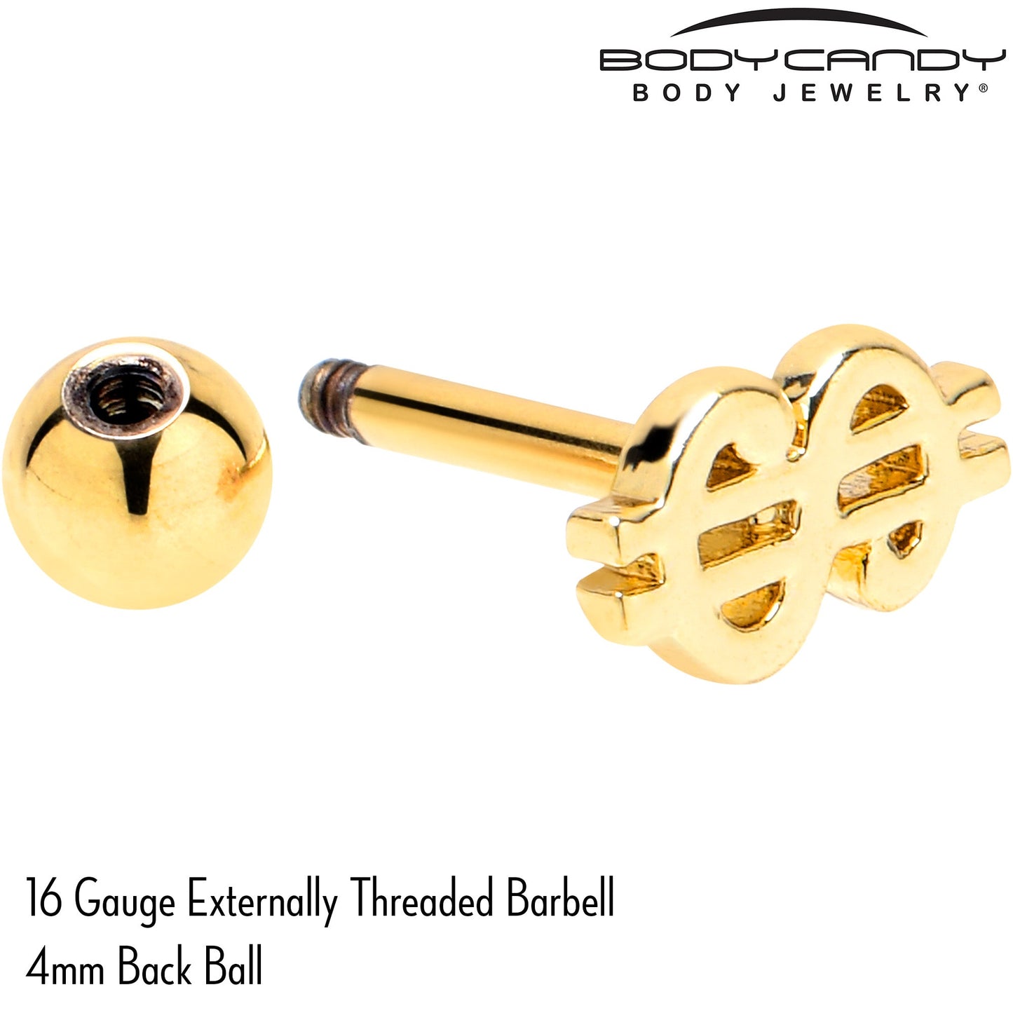 16G 1/4 Gold Tone Dollar Sign Cartilage Tragus Earring