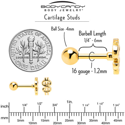16G 1/4 Gold Tone Dollar Sign Cartilage Tragus Earring