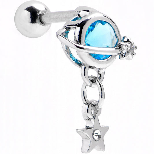 16G 1/4 Blue CZ Gem Starry Saturn Dangle Cartilage Tragus Earring