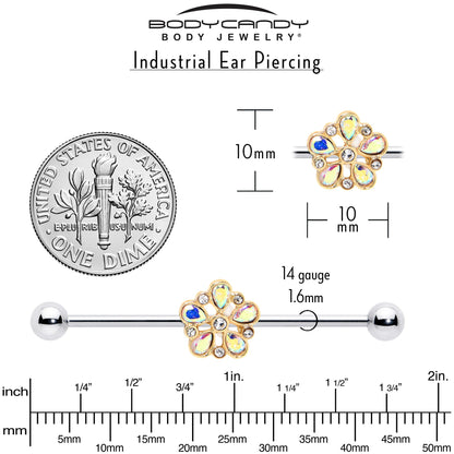 14G Aurora Gem Filigree Flower Fantasy Industrial Barbell 38mm