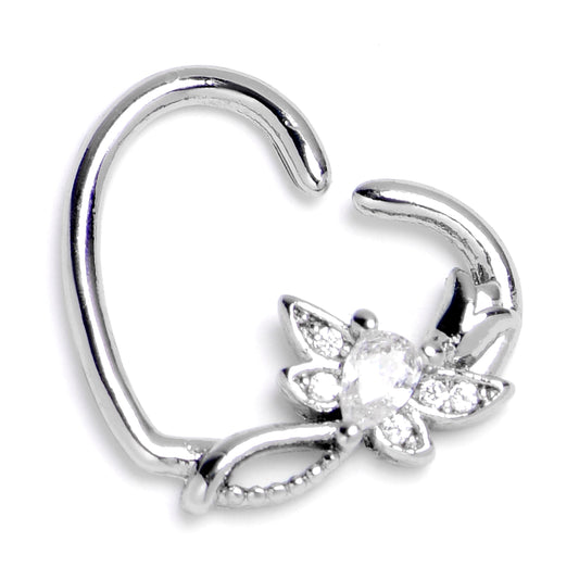 16G 3/8 Clear Gem Bold Dragonfly Heart Left Side Cartilage Earring