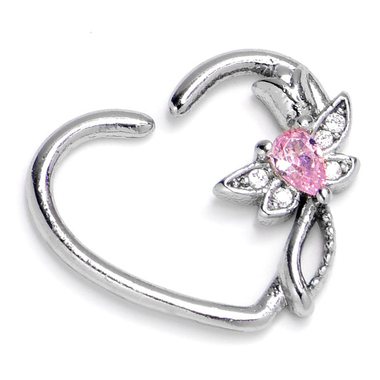 16G 3/8 Pink Gem Bold Dragonfly Heart Left Side Cartilage Earring