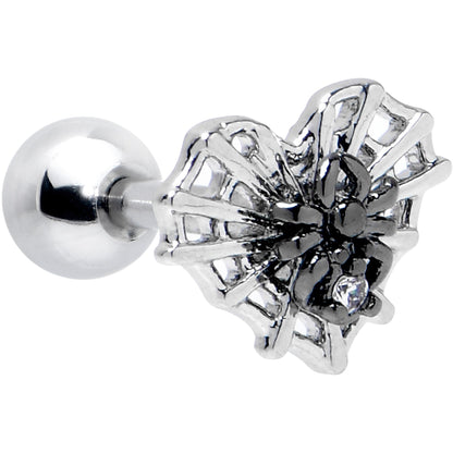 16G 1/4 Clear CZ Gem Heart of Spider Cartilage Tragus Earring