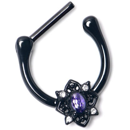 16G 5/16 Purple Gem Black Scrolling Hearts Cartilage Clicker