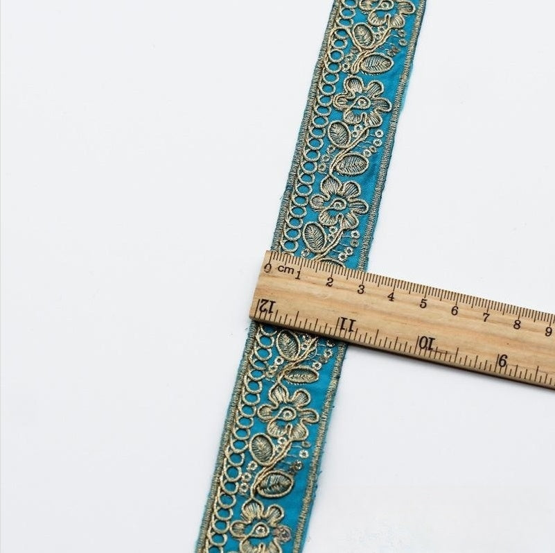 Ethnic Chiffon Collar Trim - Gold Embroidery, 10 Colors