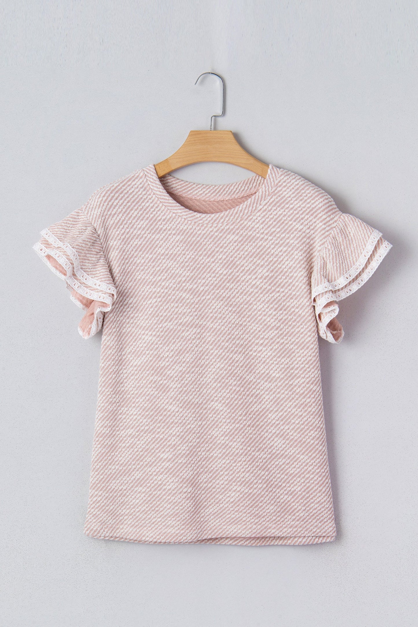 Twilled Lace Ruffle Short Sleeve Blouse