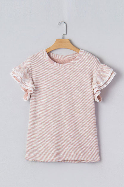 Twilled Lace Ruffle Short Sleeve Blouse