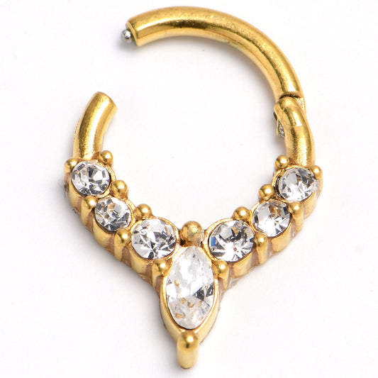 16G 5/16 Gold Tone Front Facing Marquise CZ Precision Hinge Closure Segment Ring