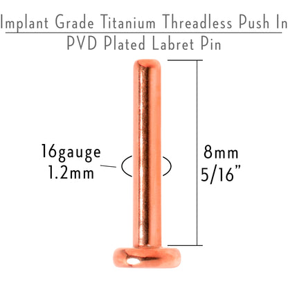 16G 5/16 Rosy Hue ASTM F-136 Implant Grade Titanium Threadless Post Only Labret