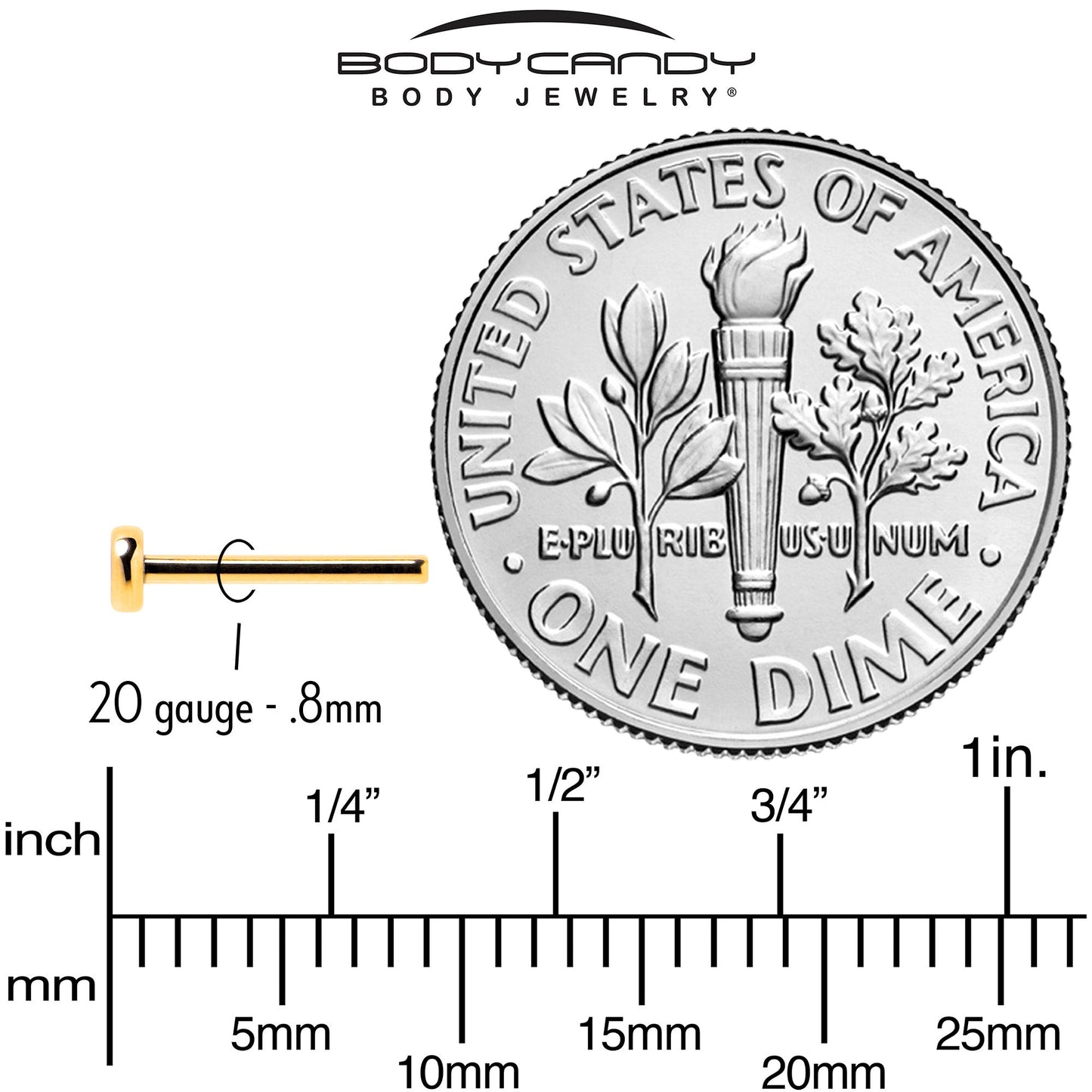 20G 5/16 Gold Hue ASTM F-136 Implant Grade Titanium Threadless Post Only Labret