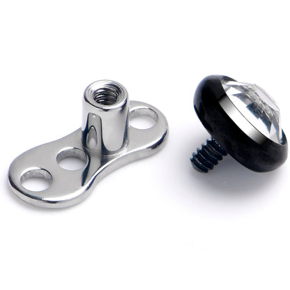 16G 4mm Gem Bezel Black Top 3 Hole Dermal Implant Grade Titanium Anchor Base