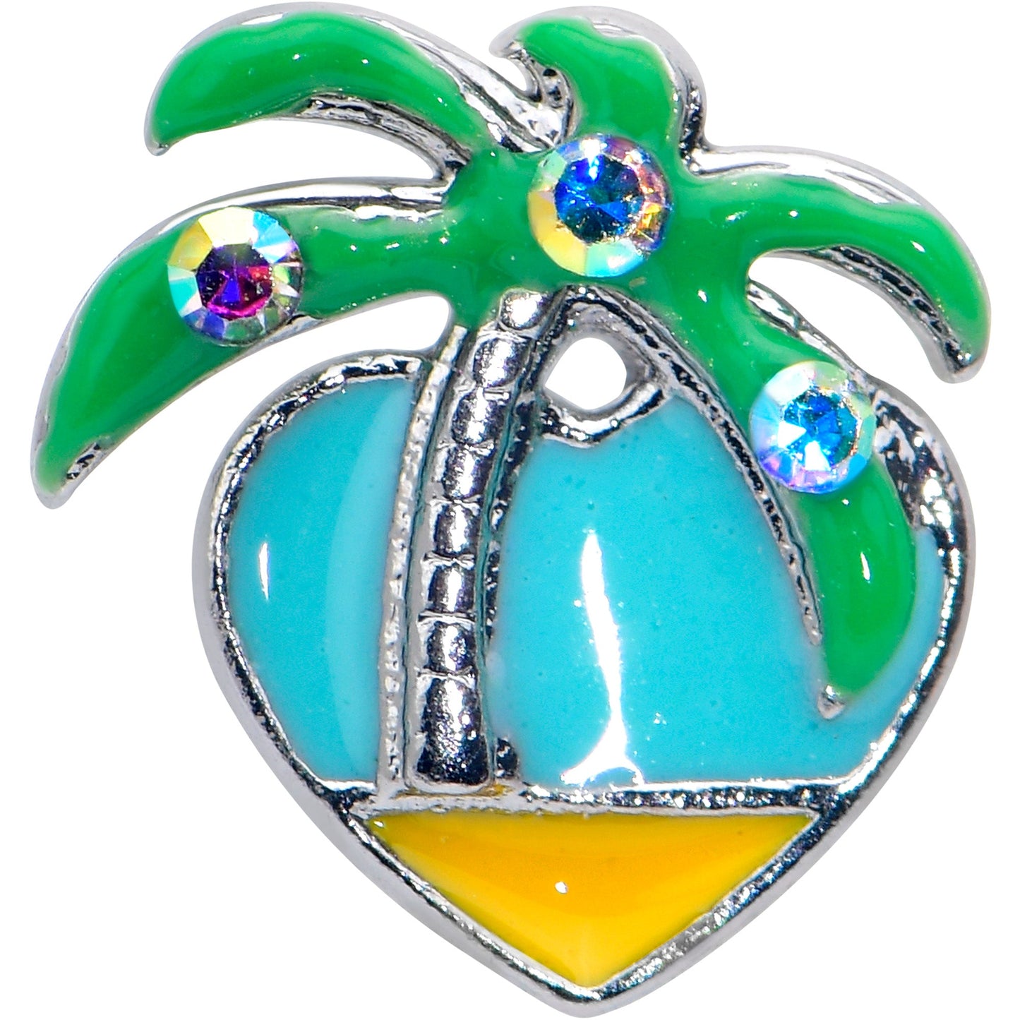 16G 1/4 Aurora Gem Beach Heart Palm Tree Cartilage Tragus Earring