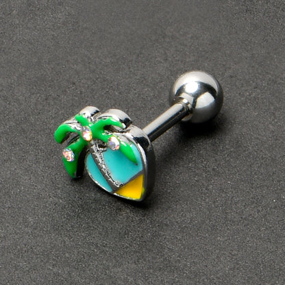 16G 1/4 Aurora Gem Beach Heart Palm Tree Cartilage Tragus Earring