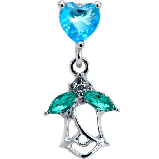 16G 1/4 Blue CZ Gem Heart And Rose Dangle Cartilage Earring