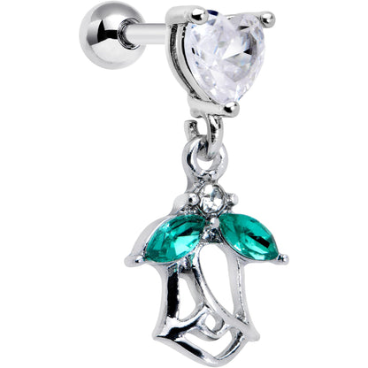 16G 1/4 Clear CZ Gem Heart And Rose Dangle Cartilage Earring