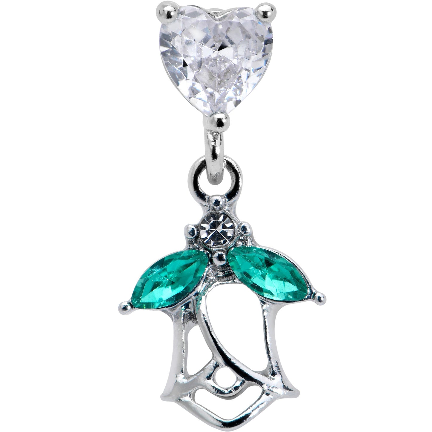 16G 1/4 Clear CZ Gem Heart And Rose Dangle Cartilage Earring