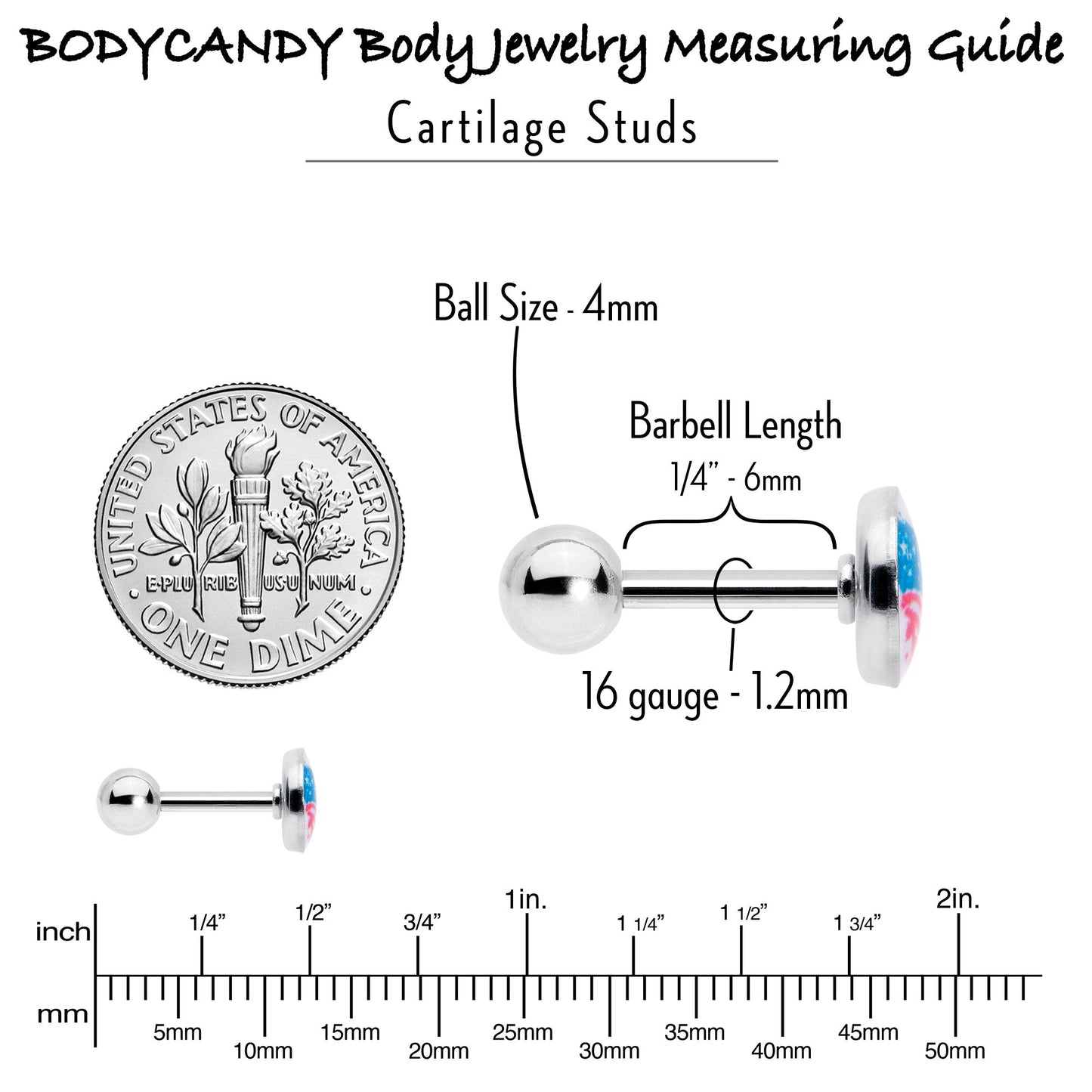 16G 1/4 Heart Flag Patriotic Cartilage Tragus Earring