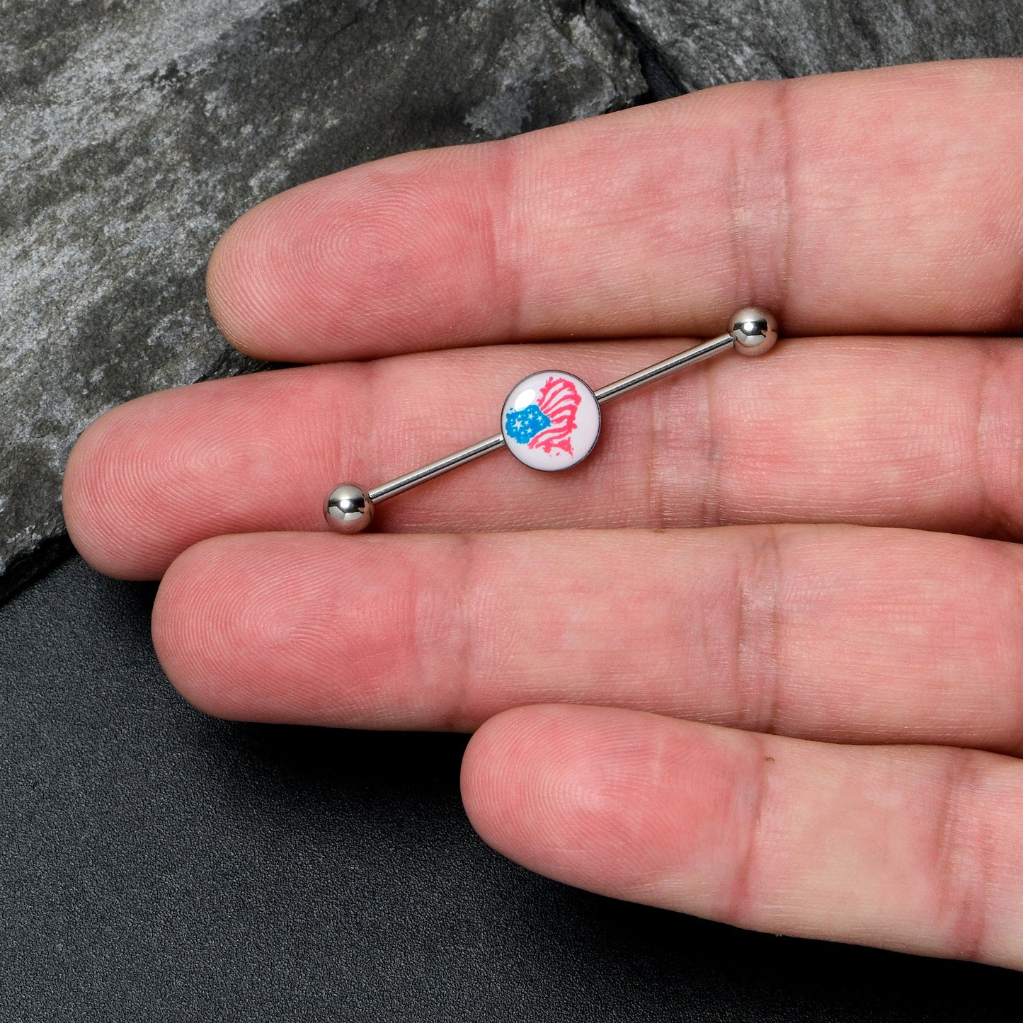 14G Heart Flag Patriotic Industrial Barbell 38mm