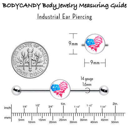 14G Heart Flag Patriotic Industrial Barbell 38mm