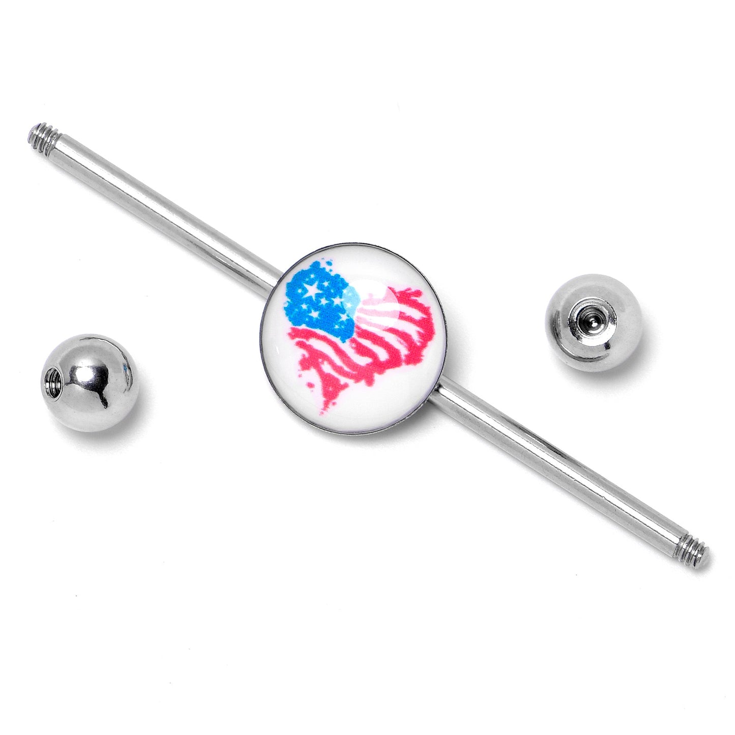 14G Heart Flag Patriotic Industrial Barbell 38mm