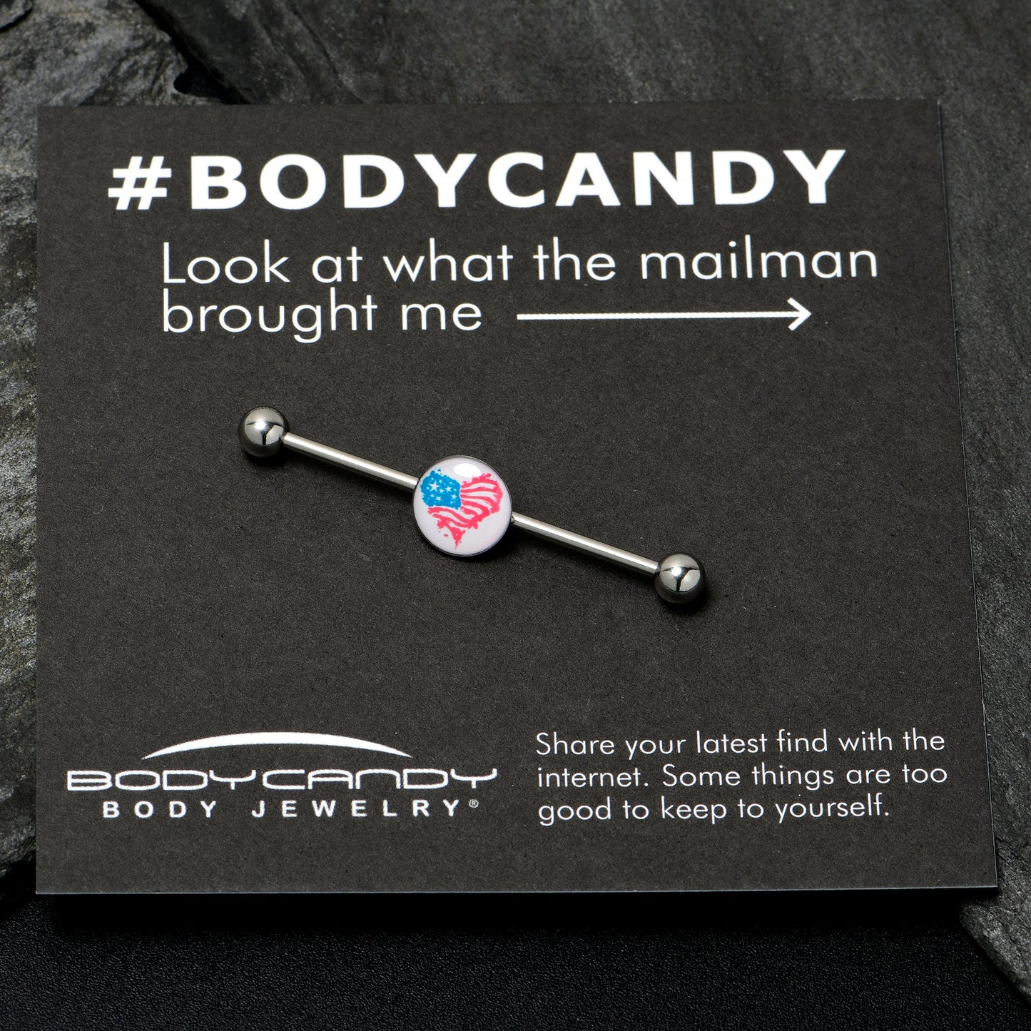 14G Heart Flag Patriotic Industrial Barbell 38mm