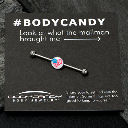 14G Heart Flag Patriotic Industrial Barbell 38mm