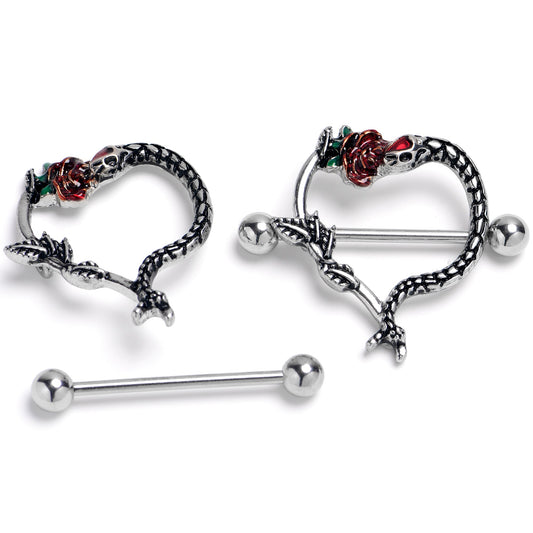 14G Serpentine Snake Flower Rose Heart Nipple Shield Set