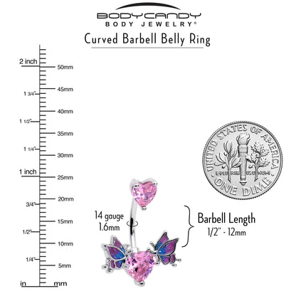 Pink CZ Gem Hearts Butterflies Purple Double Mount Belly Ring