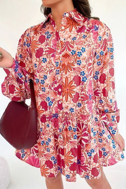 Floral Collared Long Sleeve Mini Dress