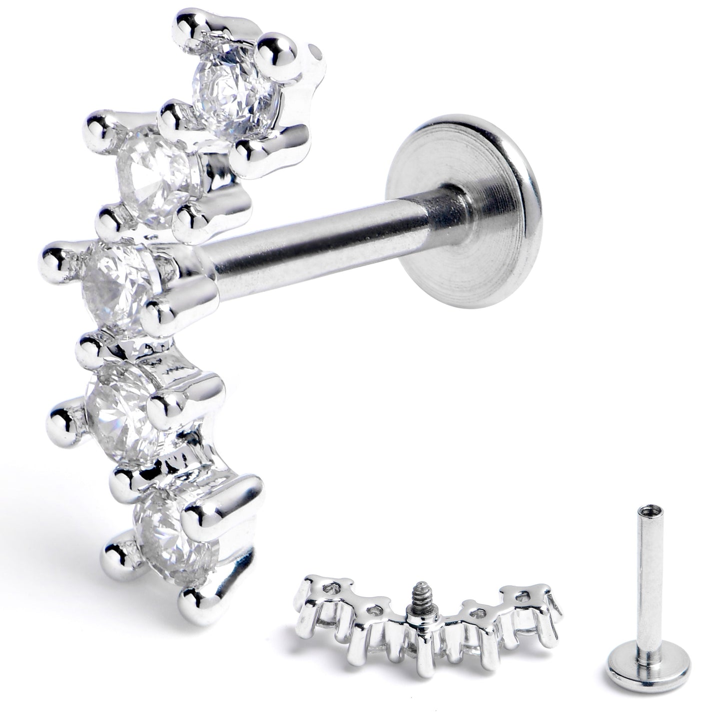 16G 5/16 Clear CZ Gem Arching Beauty Internally Threaded Labret