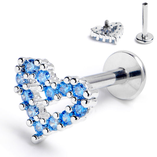 16G 5/16 Blue CZ Gem Open Heart Internally Threaded Labret Tragus