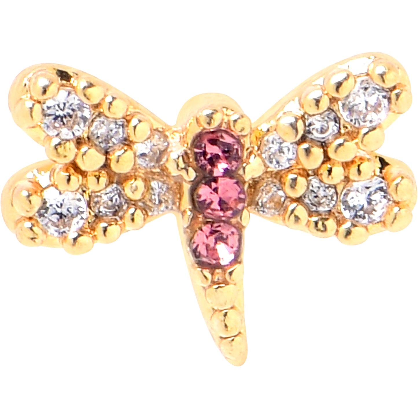 20G 1/4 Pink Clear Gem Dragonfly Drama L Shape Nose Ring