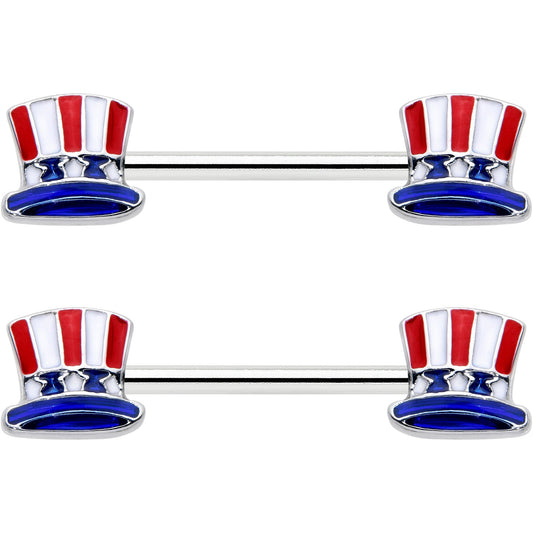 14G 9/16 Patriotic Top Hat Barbell Nipple Ring Set
