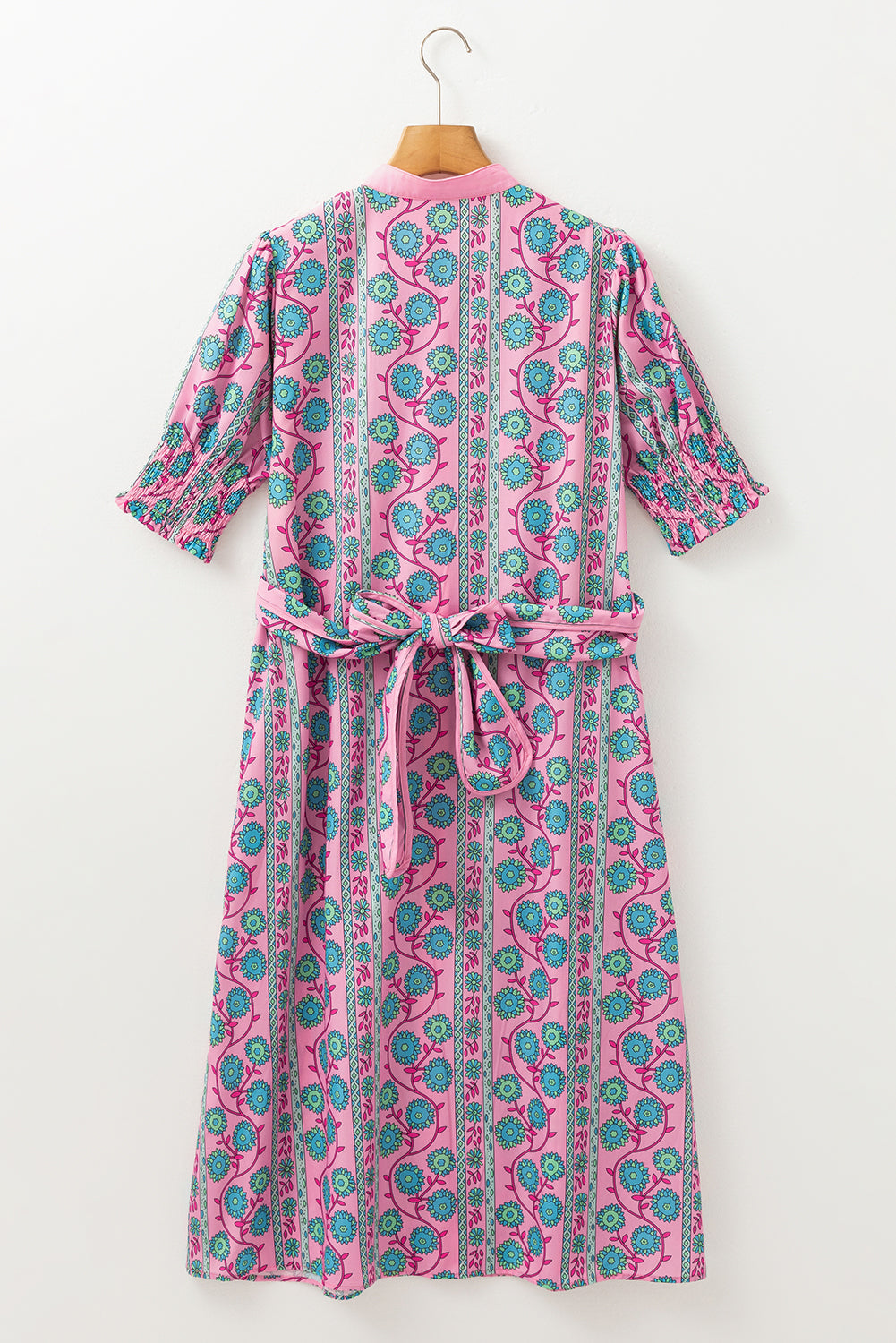 Floral Puff Sleeve Buttoned Midi Dress