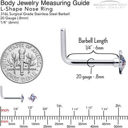 20G 7mm Patriotic Pinwheel L Shape Nose Ring
