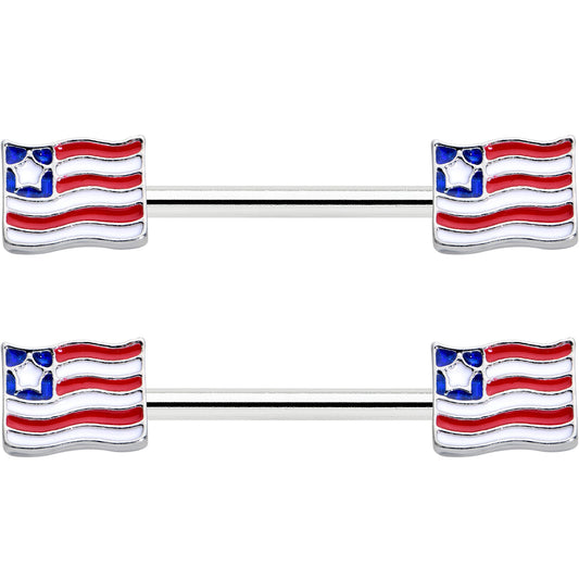 14G 9/16 Patriotic Flag Barbell Nipple Ring Set