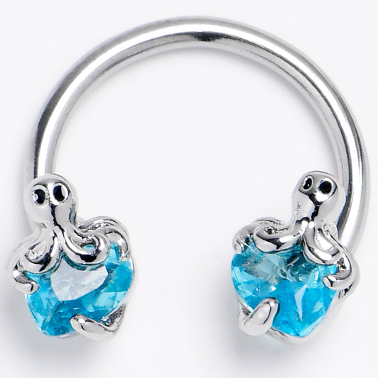 16G 3/8 Blue Gem Octopus Heart Horseshoe Circular Barbell