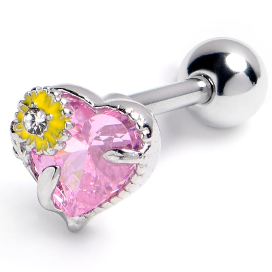 16G 1/4 Pink Gem Sunflower Heart Love Cartilage Tragus Earring