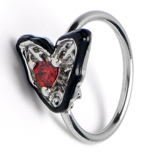 20G 5/16 Red Gem Captured Heart Nose Hoop