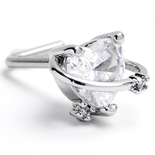 20G 1/4 Clear CZ Gem Heart Saturn L Shape Nose Ring