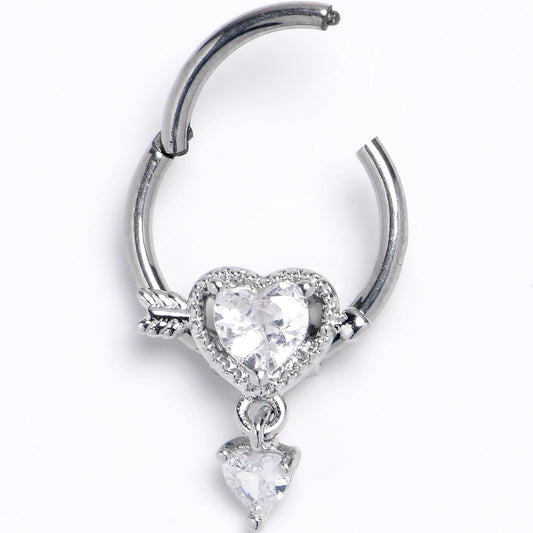 16G 3/8 Clear Gem Fusion of Love Arrow Heart Hinged Segment Ring