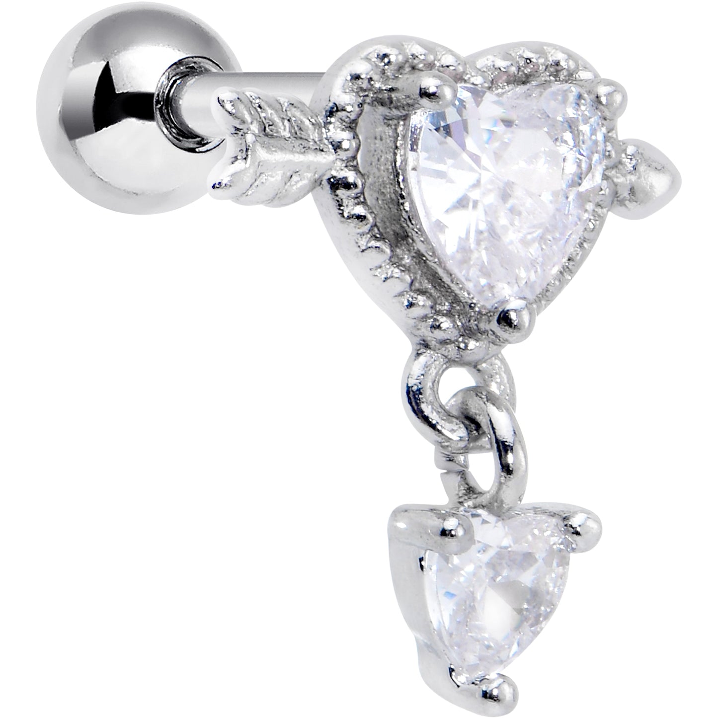 16G 1/4 Clear Gem Fusion of Love Arrow Heart Cartilage Earring