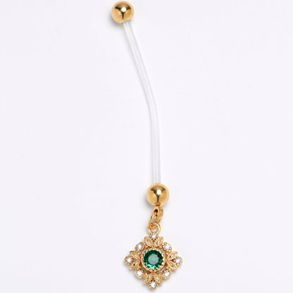 Green Clear Gem Bioplast Royal Beauty PTFE Dangle Pregnancy Belly Ring