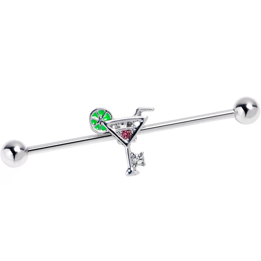14G Clear Pink Gem Cocktail Hour Industrial Barbell 38mm