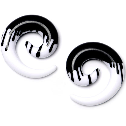 0G White Black Drip Acrylic Spiral Taper Set