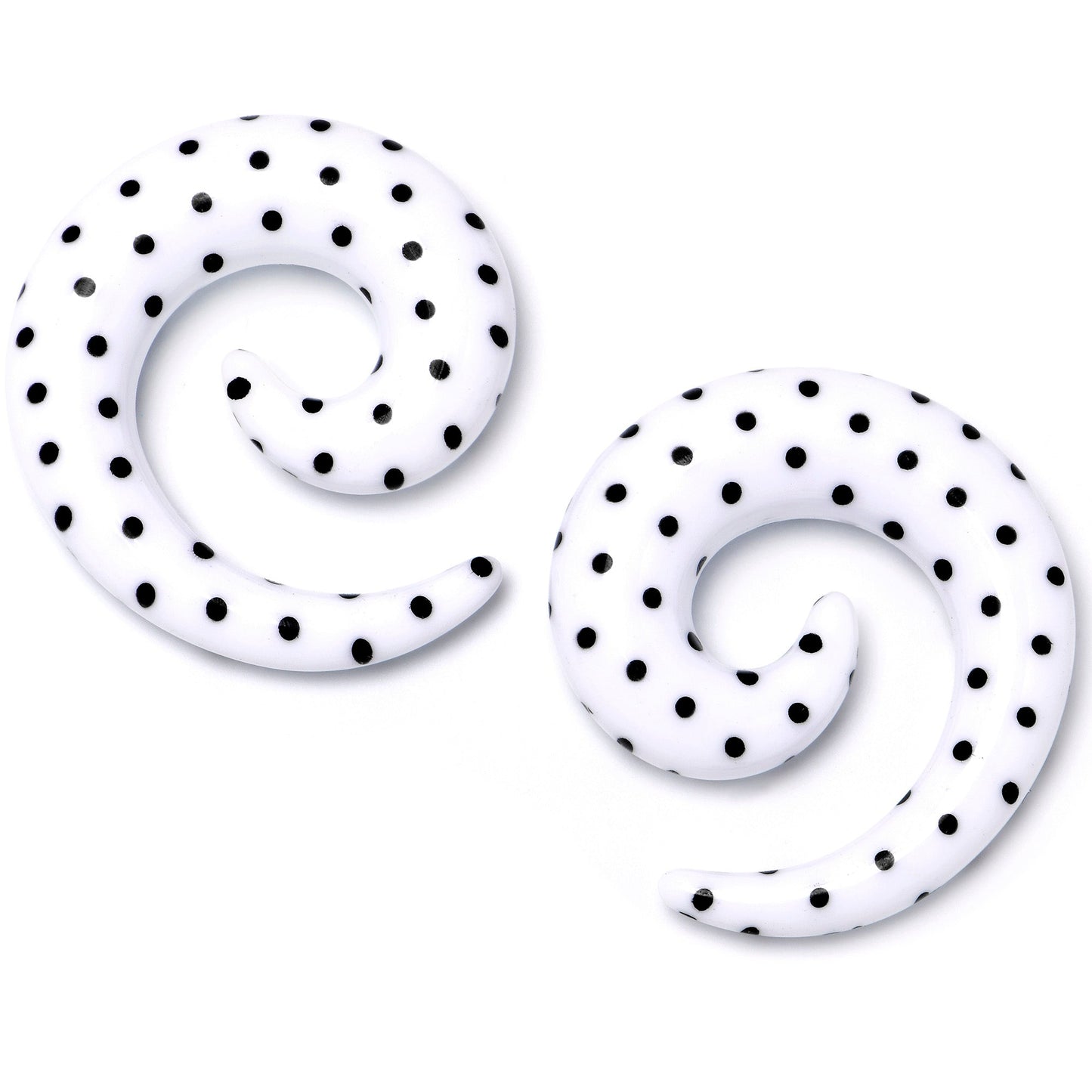 0G White Acrylic Polka Dots Black Spiral Taper Set