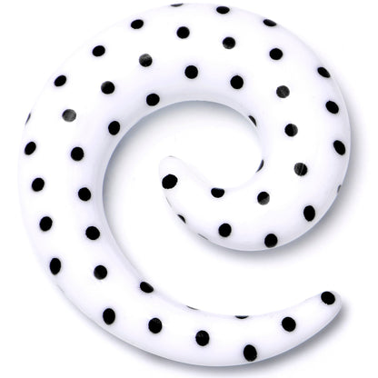 0G White Acrylic Polka Dots Black Spiral Taper Set